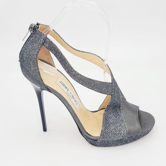 Jimmy Choo Sandals VISION Metallic Grey Crossover Sandals Size 38.5 - Picture 2 of 8